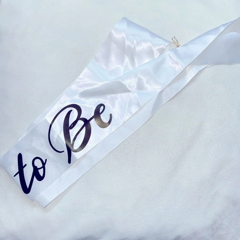 White Bride to Be Sash With Gold Colored Safety Pin Bridal Accessories Wedding